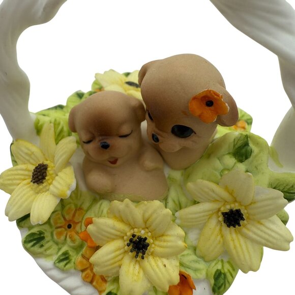 Vtg Josef Originals Puppy Dogs Basket of Love Georgian Fine Bone China Figurine - Picture 3 of 9